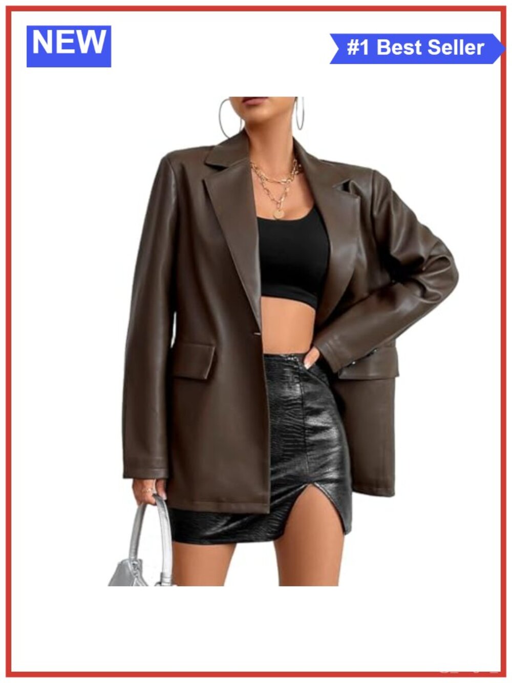 Faux Leather Blazer Jacket Moto Biker Coat Long Sleeve Button Women's